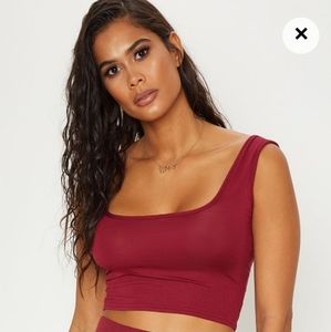 Basic Burgundy Jersey Square Neck Crop SZ 10